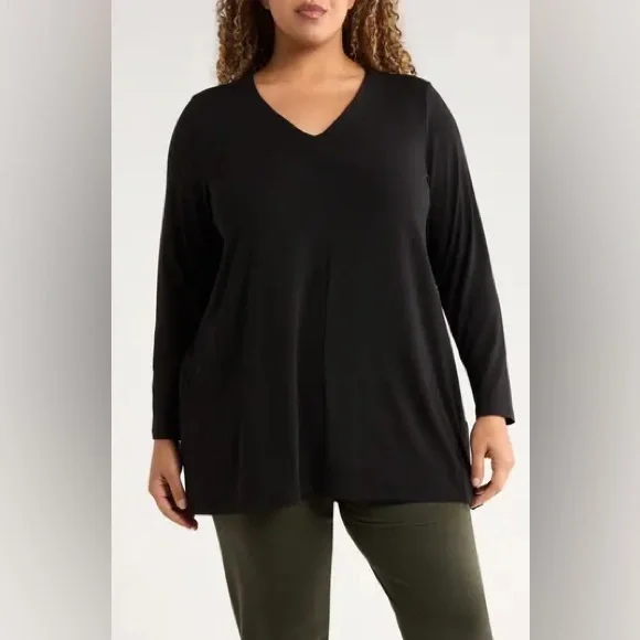 EILEEN FISHER Merino Jersey V-Neck Top in Regenerative Wool XL sweater pure - Picture 2 of 6